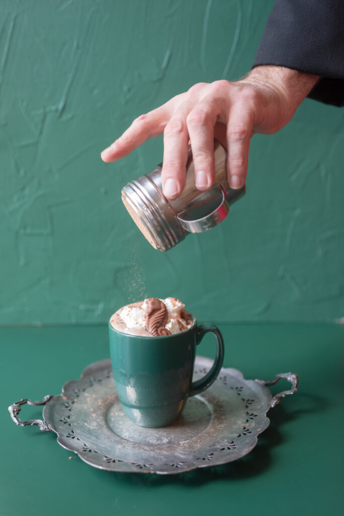 hot chocolate in a green mug